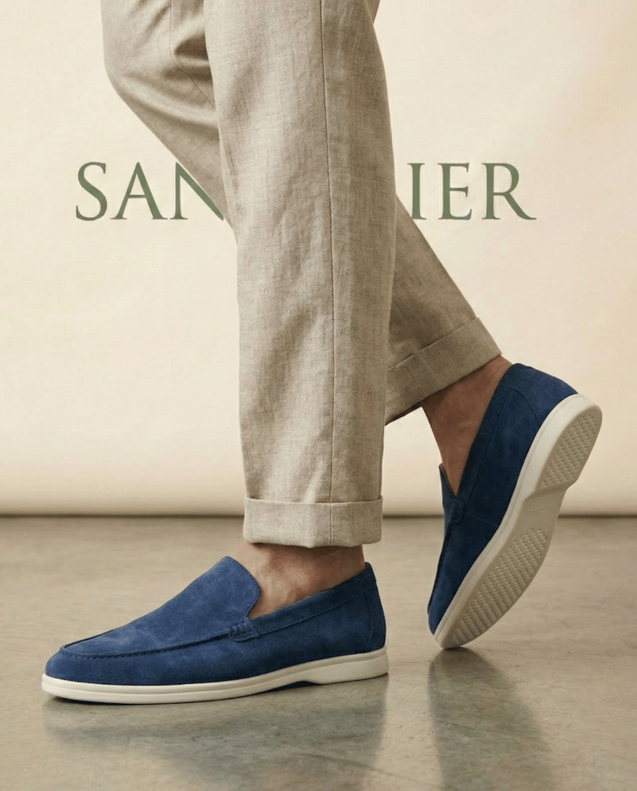 St. Martin Co Suede Slip-On Loafer Cream Rubber Sole — lifestyle view