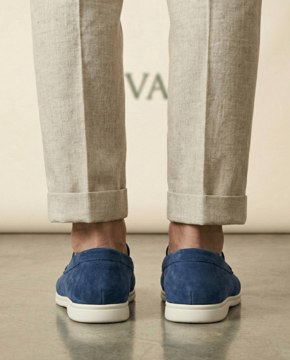 St. Martin Co Suede Slip-On Loafer Cream Rubber Sole — detail view