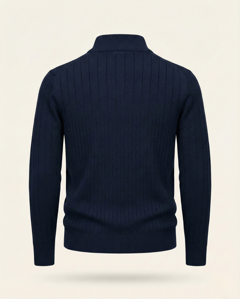 St. Martin Co Ribbed Quarter-Zip Knit in Stone — detail view