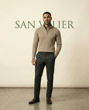 St. Martin Co Ribbed Quarter-Zip Knit in Stone — lifestyle view