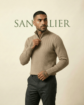 St. Martin Co Ribbed Quarter-Zip Knit in Stone — back view