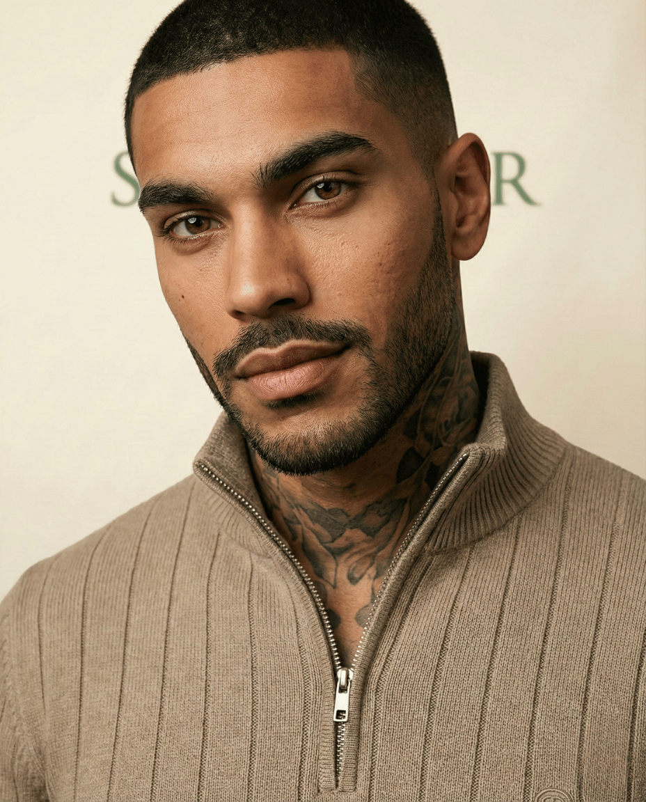 St. Martin Co Ribbed Quarter-Zip Knit in Stone — side view