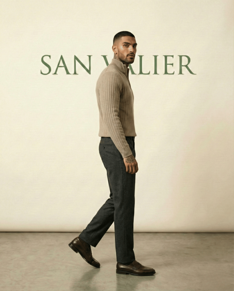 St. Martin Co Ribbed Quarter-Zip Knit in Stone — detail view