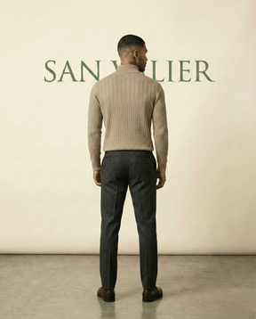 St. Martin Co Ribbed Quarter-Zip Knit in Stone — detail view