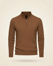 St. Martin Co Ribbed Quarter-Zip Knit in Stone — detail view