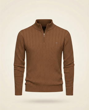 St. Martin Co Ribbed Quarter-Zip Knit in Stone — detail view