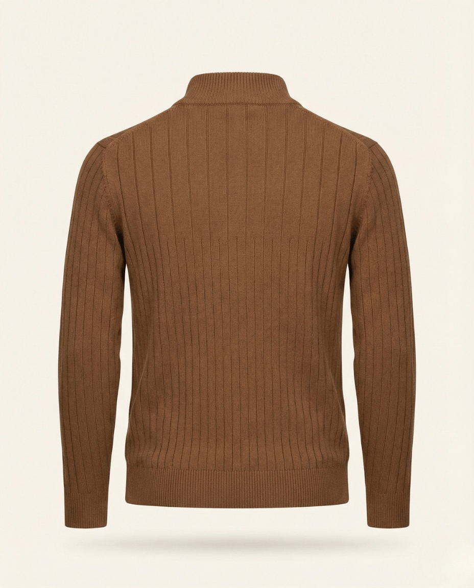 St. Martin Co Ribbed Quarter-Zip Knit in Stone — detail view