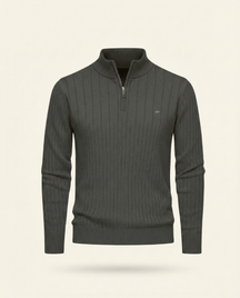 St. Martin Co Ribbed Quarter-Zip Knit in Stone — detail view