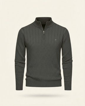 St. Martin Co Ribbed Quarter-Zip Knit in Stone — detail view