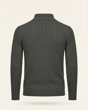 St. Martin Co Ribbed Quarter-Zip Knit in Stone — detail view