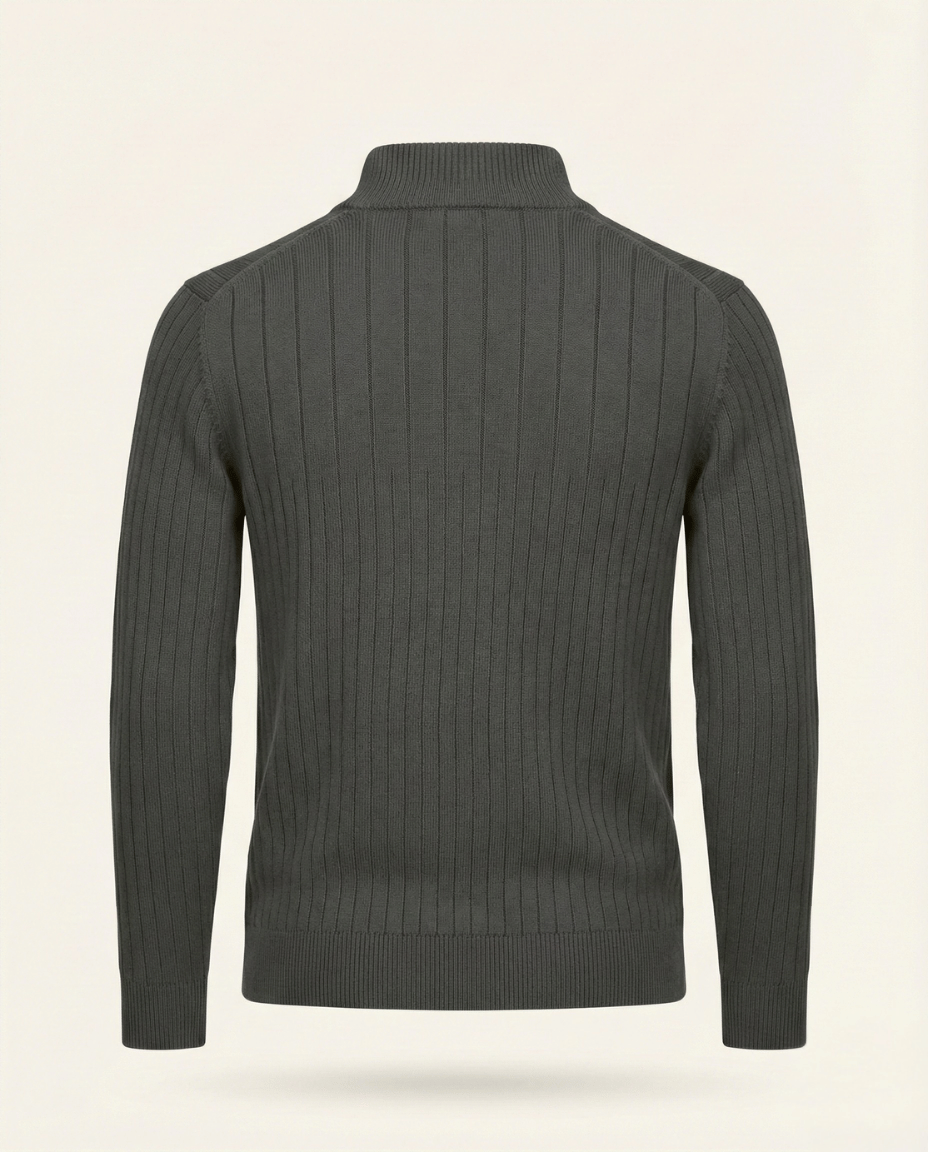 St. Martin Co Ribbed Quarter-Zip Knit in Stone — detail view