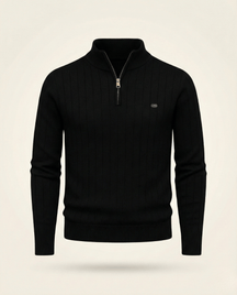 St. Martin Co Ribbed Quarter-Zip Knit in Stone — detail view