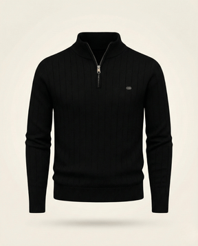 St. Martin Co Ribbed Quarter-Zip Knit in Stone — detail view