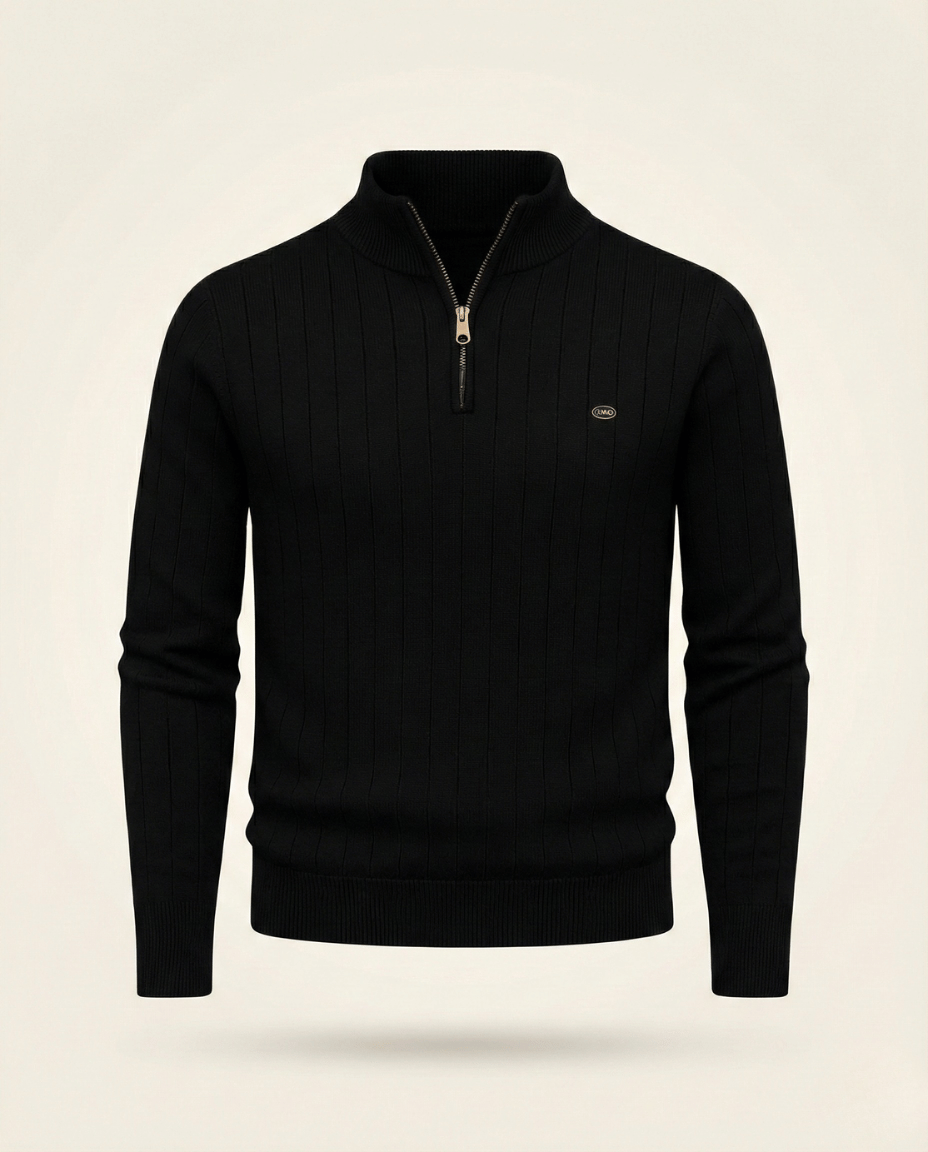 St. Martin Co Ribbed Quarter-Zip Knit in Stone — detail view