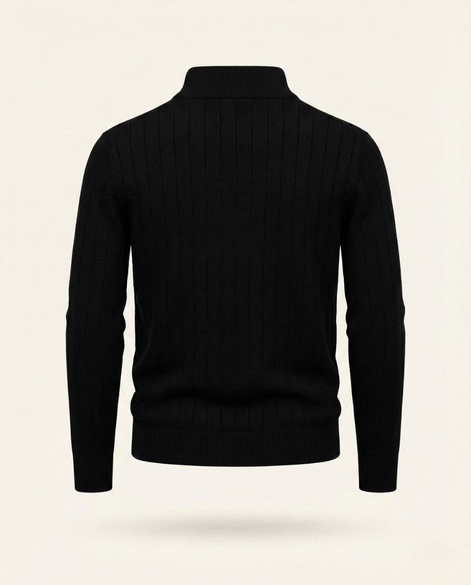 St. Martin Co Ribbed Quarter-Zip Knit in Stone — detail view