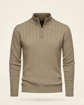 St. Martin Co Ribbed Quarter-Zip Knit in Stone — front view