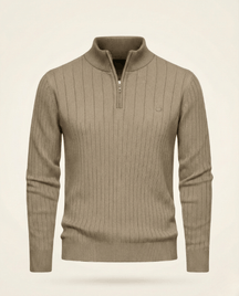 St. Martin Co Ribbed Quarter-Zip Knit in Stone — front view