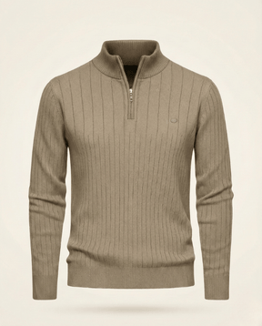 St. Martin Co Ribbed Quarter-Zip Knit in Stone — front view