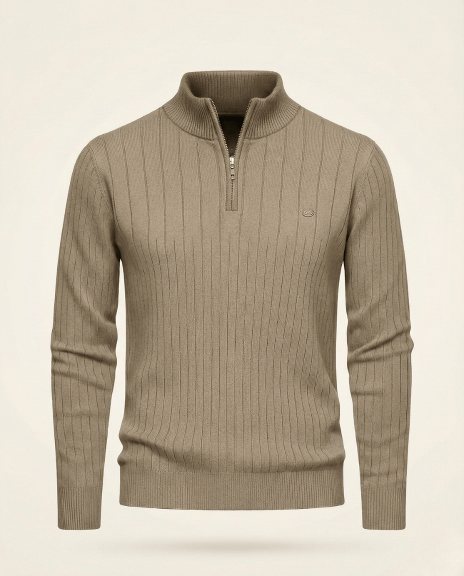 St. Martin Co Ribbed Quarter-Zip Knit in Stone — front view