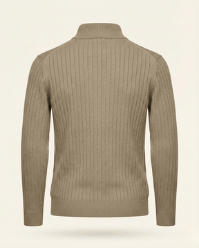 St. Martin Co Ribbed Quarter-Zip Knit in Stone — detail view