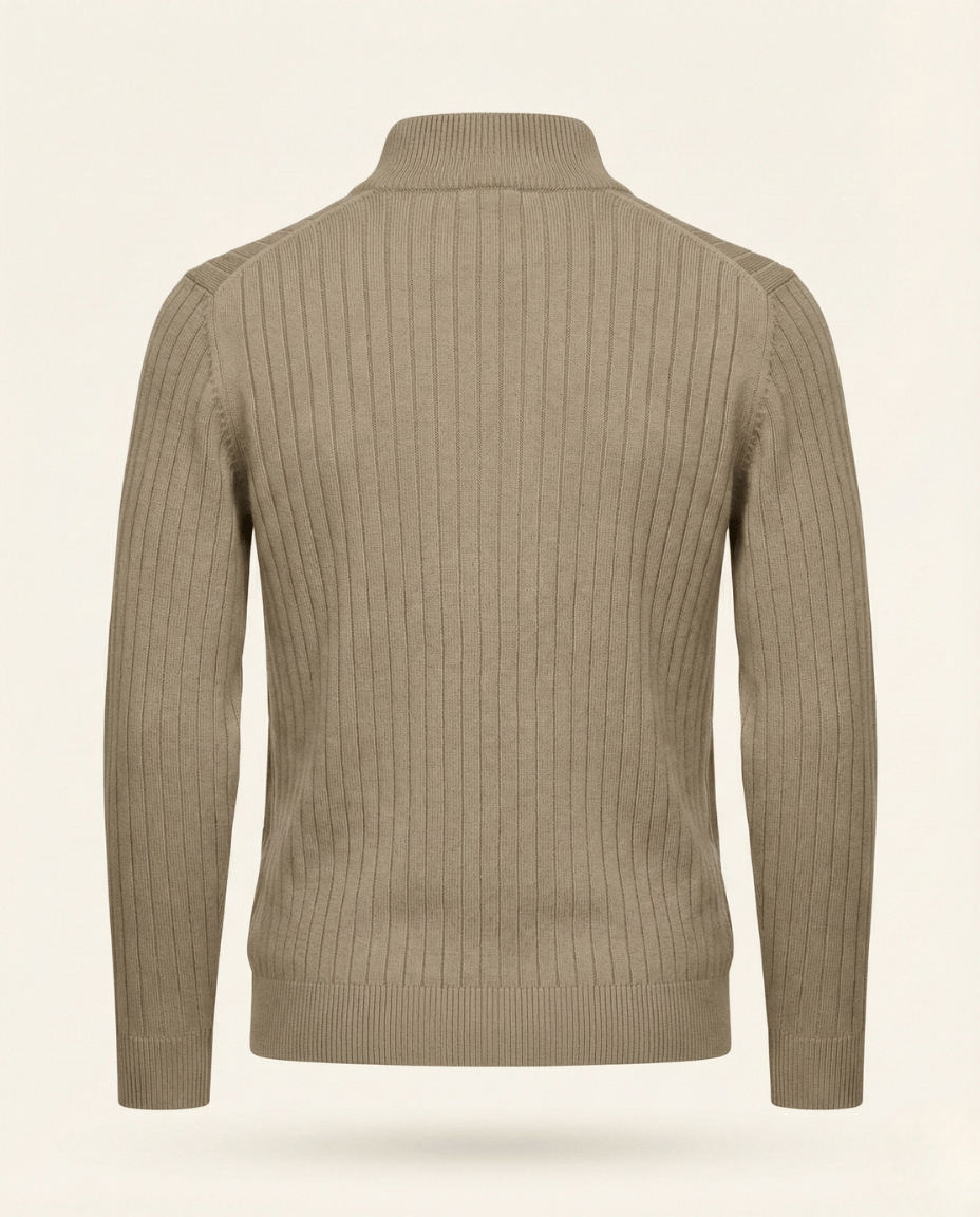 St. Martin Co Ribbed Quarter-Zip Knit in Stone — detail view