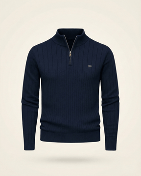 St. Martin Co Ribbed Quarter-Zip Knit in Stone — detail view