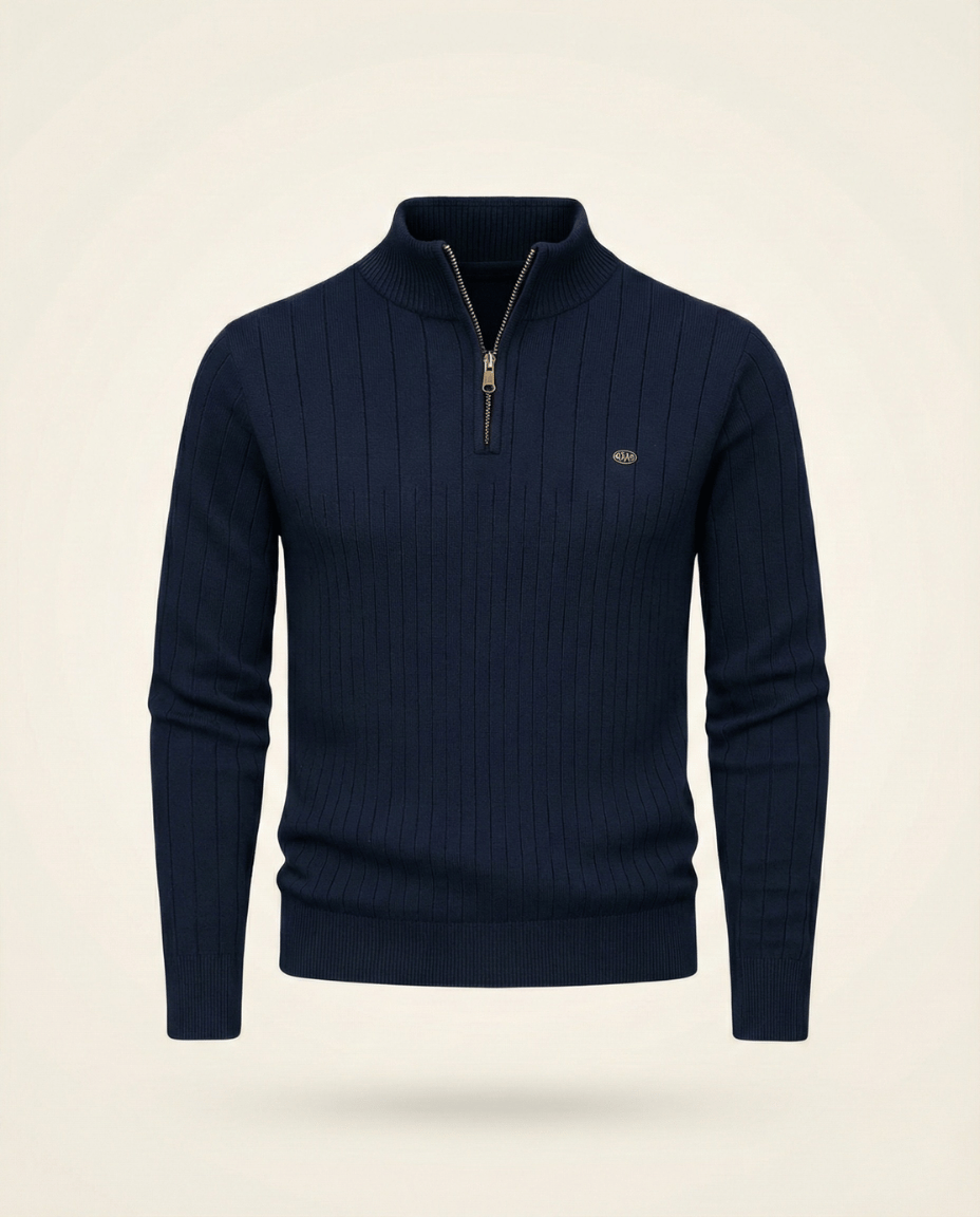 St. Martin Co Ribbed Quarter-Zip Knit in Stone — detail view