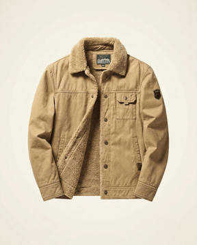 St. Martin Co Tan Canvas Sherpa-Lined Trucker Jacket — detail view