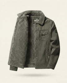 St. Martin Co Tan Canvas Sherpa-Lined Trucker Jacket — detail view