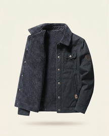 St. Martin Co Tan Canvas Sherpa-Lined Trucker Jacket — detail view