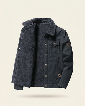 St. Martin Co Tan Canvas Sherpa-Lined Trucker Jacket — detail view