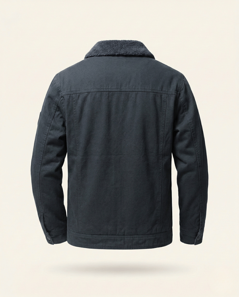 St. Martin Co Tan Canvas Sherpa-Lined Trucker Jacket — detail view