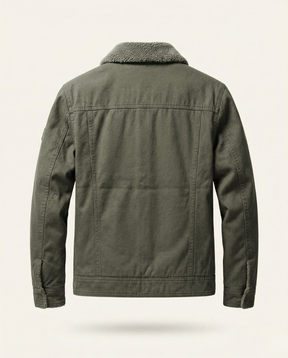 St. Martin Co Tan Canvas Sherpa-Lined Trucker Jacket — detail view