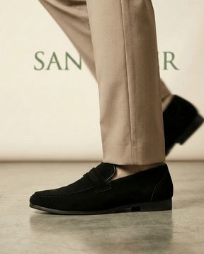 St. Martin Co Tan Suede Penny Loafer Flat Sole — side view