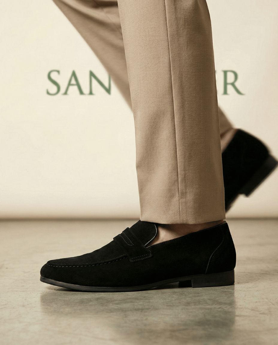 St. Martin Co Tan Suede Penny Loafer Flat Sole — side view