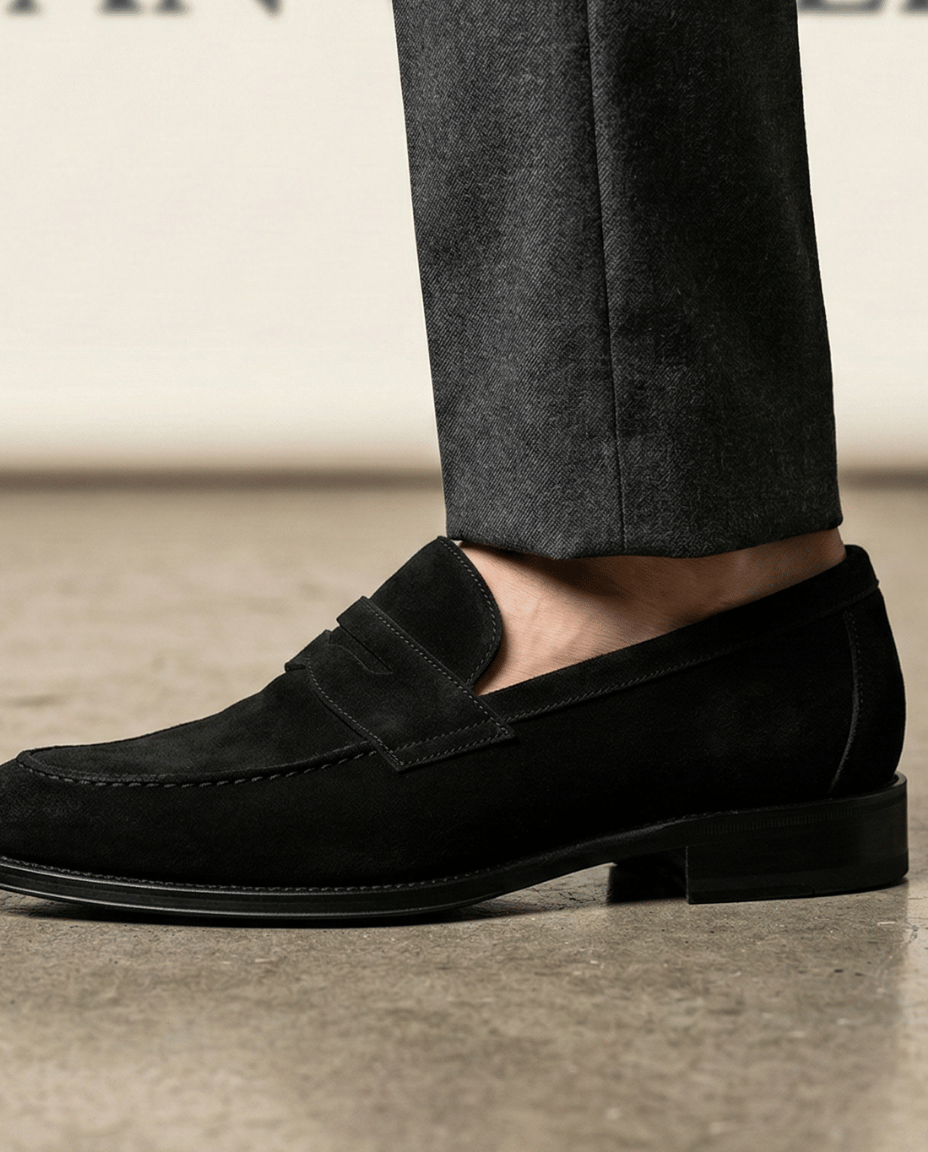 St. Martin Co Tan Suede Penny Loafer Flat Sole — detail view