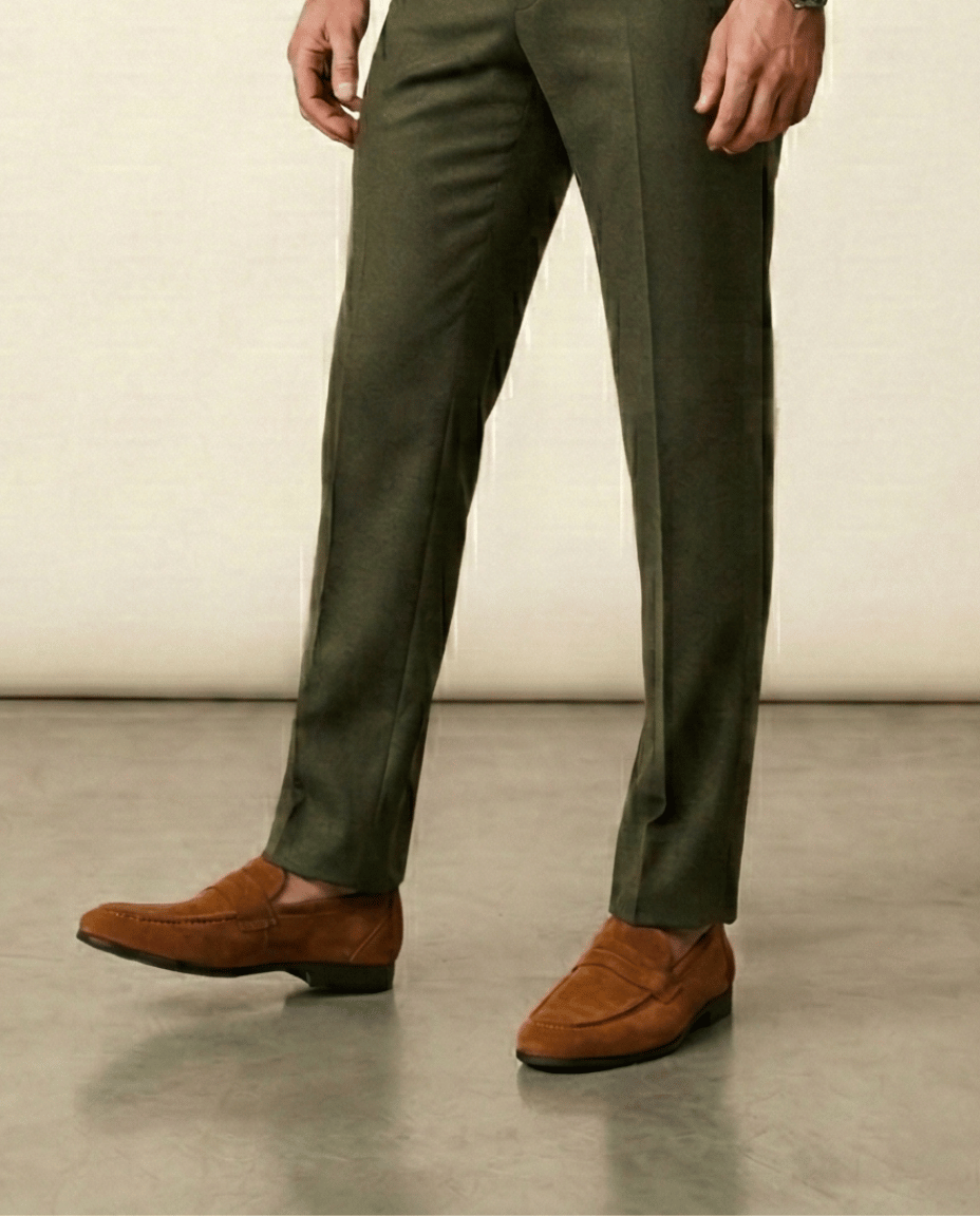 St. Martin Co Tan Suede Penny Loafer Flat Sole — detail view
