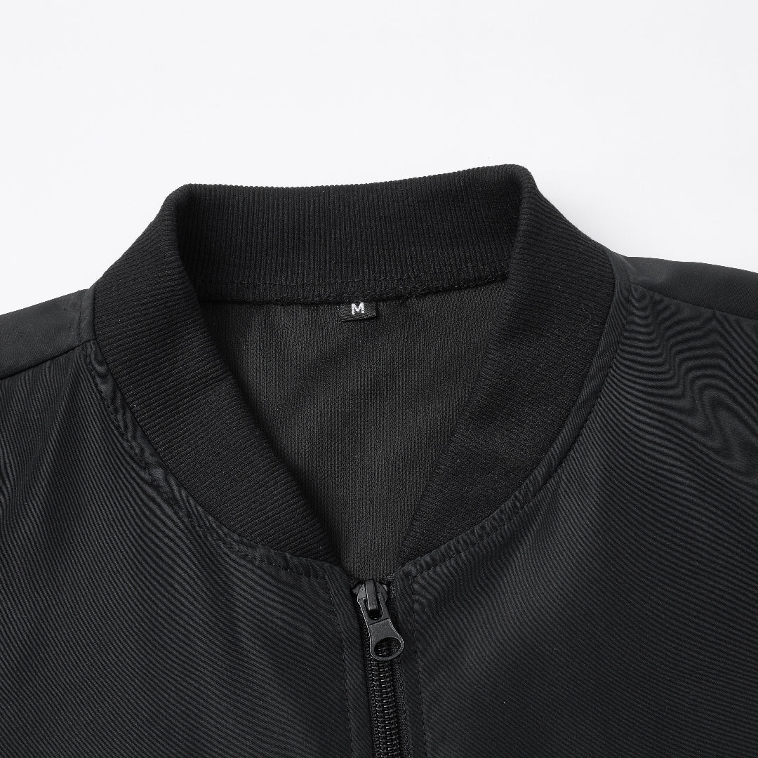 St. Martin Co Black Structured Bomber With Ribbed Trim — detail view