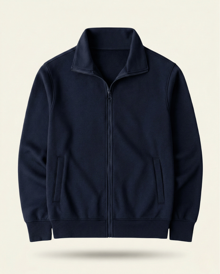 St. Martin Co Navy Full-Zip Stand Collar Fleece Jacket — front view