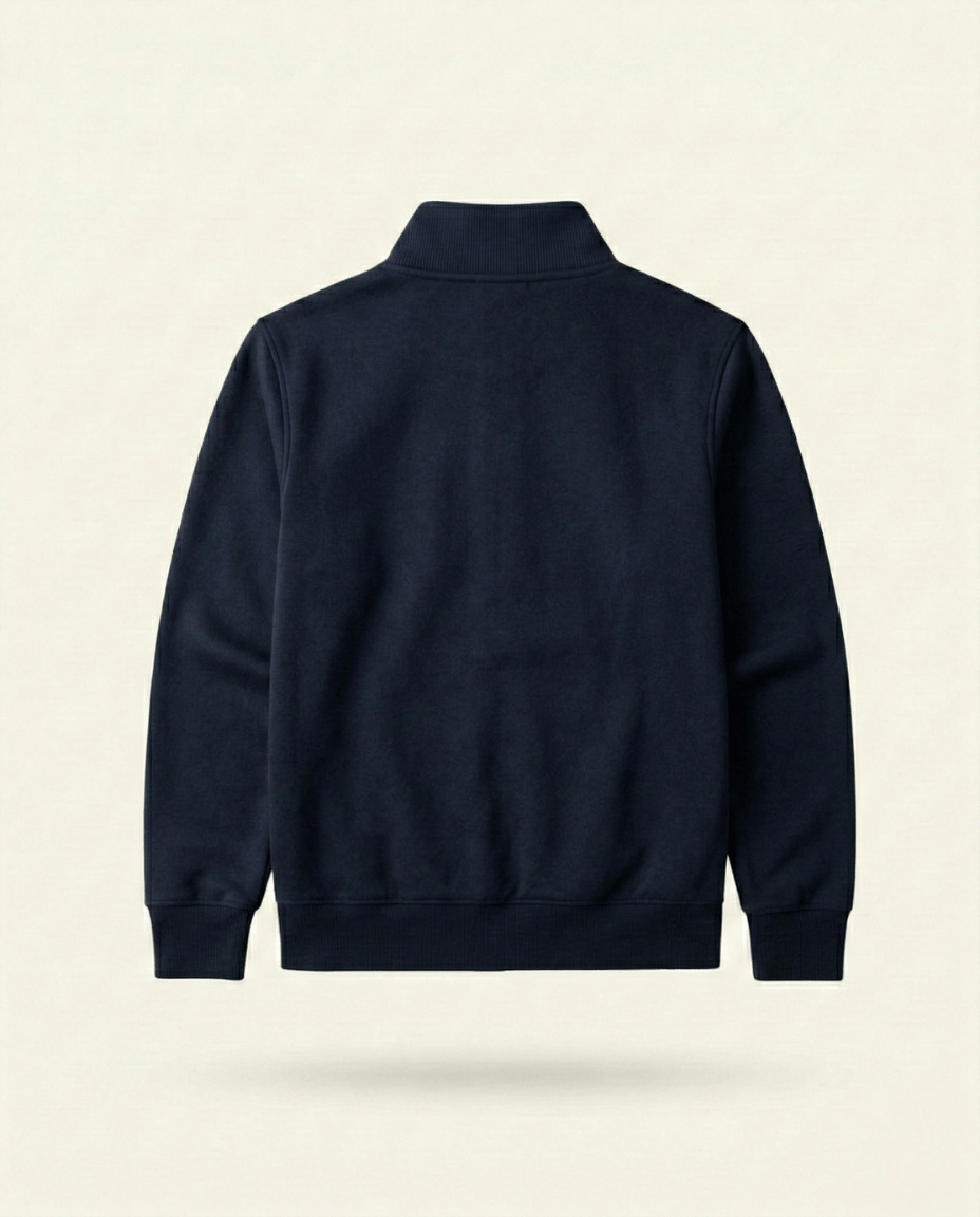 St. Martin Co Navy Full-Zip Stand Collar Fleece Jacket — lifestyle view