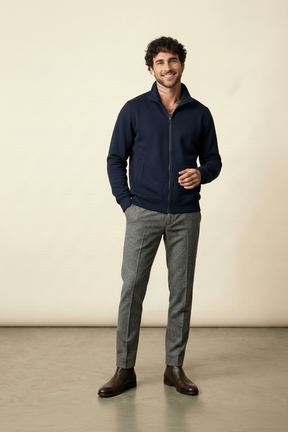 St. Martin Co Navy Full-Zip Stand Collar Fleece Jacket — side view