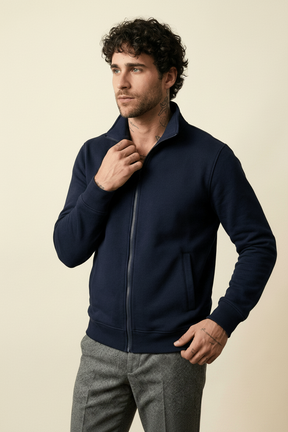 St. Martin Co Navy Full-Zip Stand Collar Fleece Jacket — detail view