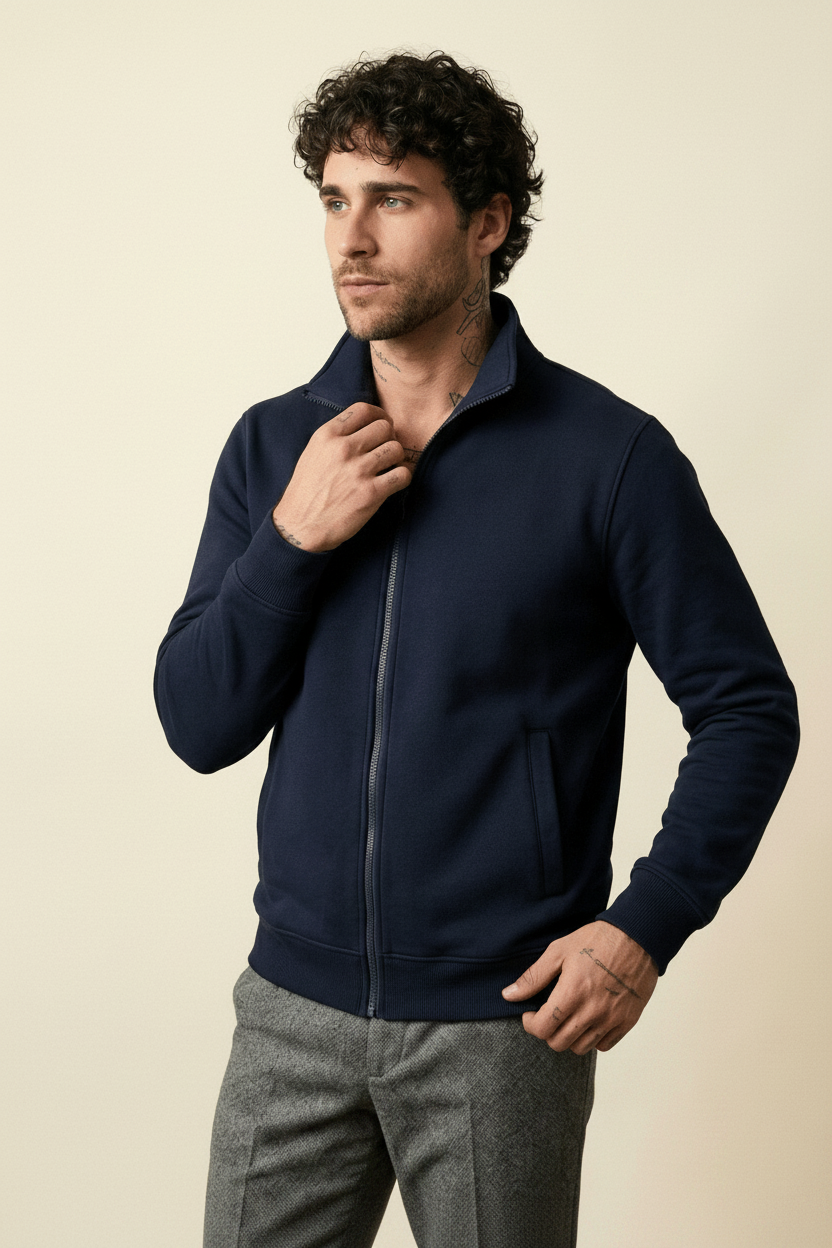 St. Martin Co Navy Full-Zip Stand Collar Fleece Jacket — detail view