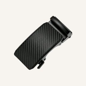 St. Martin Co Black Leather Belt Carbon-Weave Ratchet Buckle — lifestyle view