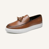 St. Martin Co Tan Tassel Loafer Flatform Sole — front view