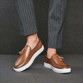 St. Martin Co Tan Tassel Loafer Flatform Sole — back view