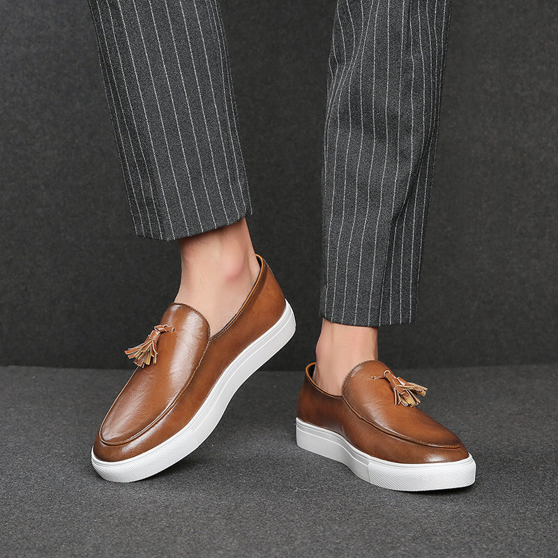 St. Martin Co Tan Tassel Loafer Flatform Sole — back view