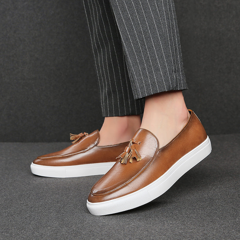 St. Martin Co Tan Tassel Loafer Flatform Sole — side view