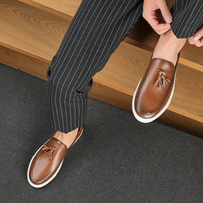 St. Martin Co Tan Tassel Loafer Flatform Sole — detail view