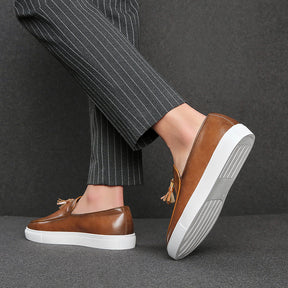 St. Martin Co Tan Tassel Loafer Flatform Sole — detail view